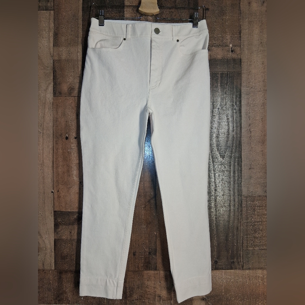 MM LaFleur Stretch Waist Crop Pants Cream Size 6 Womens Skinny Leg